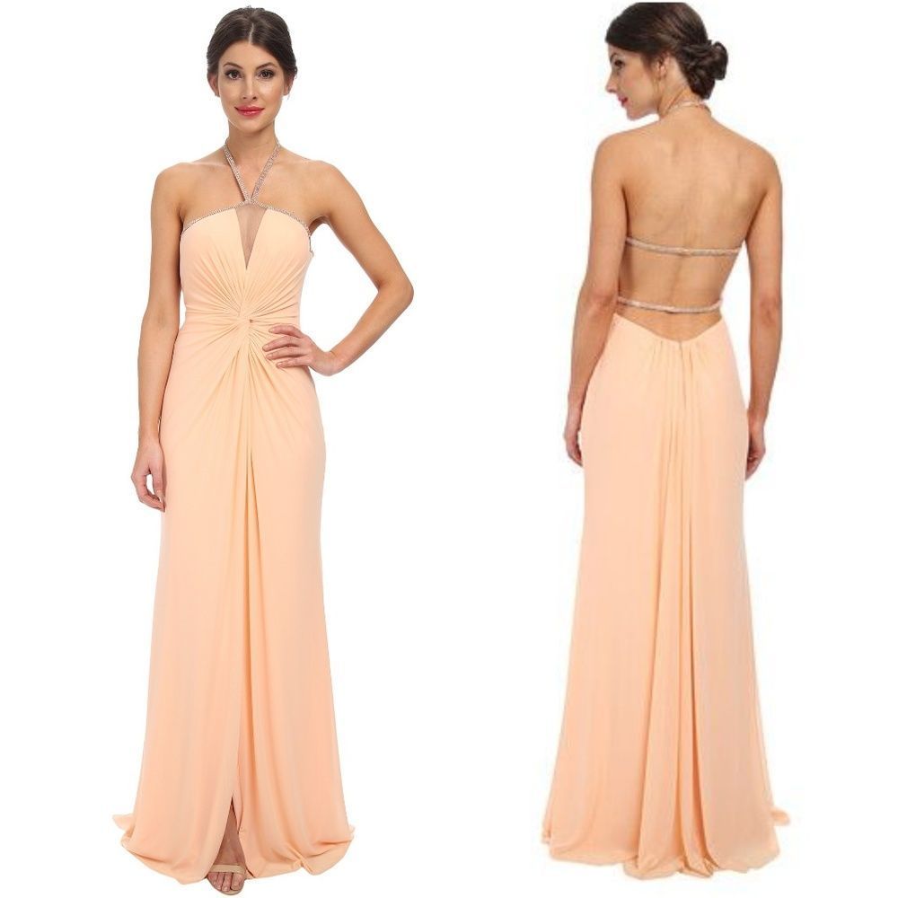 Faviana Mesh Front Not Dress 7529 Peach